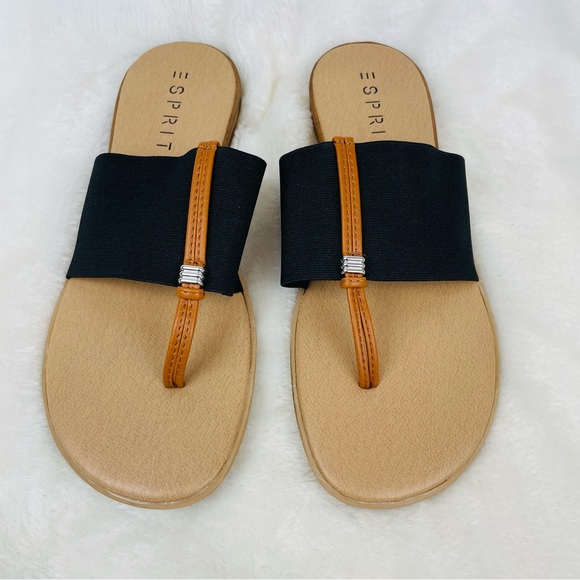 ESPRIT Women’s Size 9 Brown and Black Flip Flop Thong Toe Flat Shoes - Picture 2 of 5